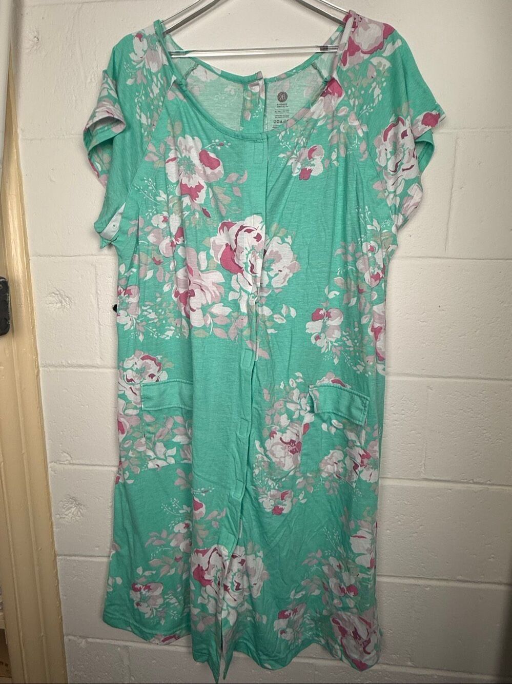 Kindred Bravely Maternity Nursing Lounge Dress Nightgown Floral Mint Pockets XL/